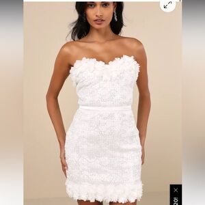 Lulu's Strapless White 3D Floral Mini Dress